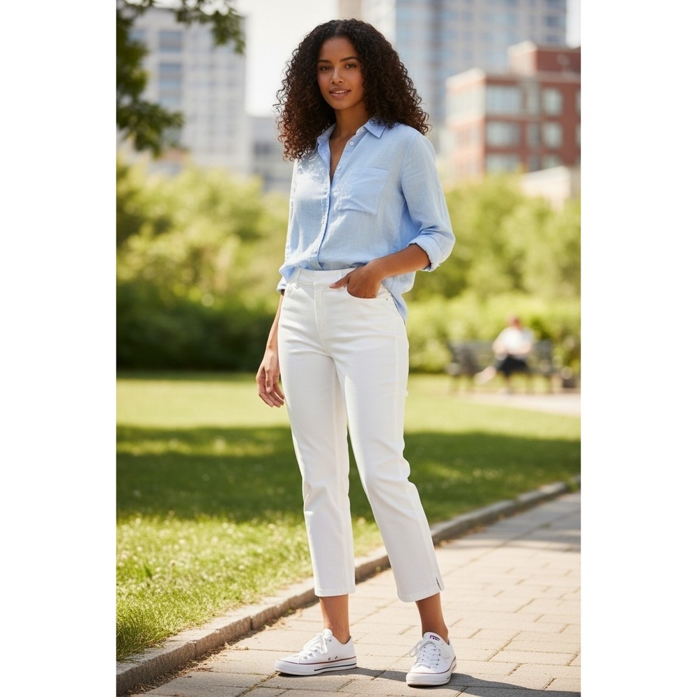 Chicos So Slimming Ankle Stretch Pants White Clean Girl Preppy Casual 32x23